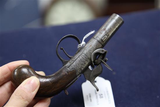 A pair of early 19th century boxlock percussion cap pistols, 6in.